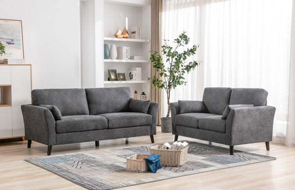 English Elm Damiano Gray Woven Fabric Sofa and Loveseat Set with Pocket Coil Support B2749S00154
