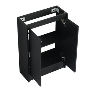 English Elm 23" Freestanding Bathroom Vanity with Ceramic Vessel Sink, Soft-Close Doors, Adjustable Shelf Storage Black Chestnut W999P206107