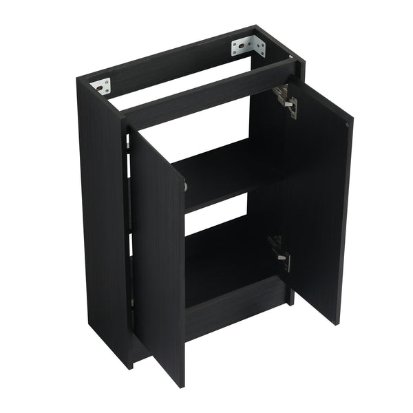 English Elm 23" Freestanding Bathroom Vanity with Ceramic Vessel Sink, Soft-Close Doors, Adjustable Shelf Storage Black Chestnut W999P206107