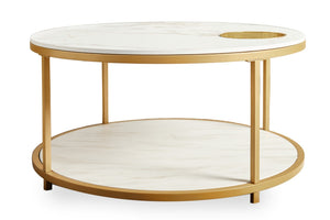English Elm Round Coffee Table Antique Wood Finish Two Tier Open Shelf Modern Living Room White W1911P371884