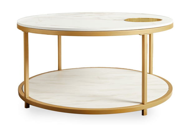 English Elm Round Coffee Table Antique Wood Finish Two Tier Open Shelf Modern Living Room White W1911P371884