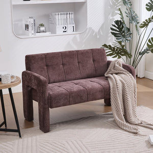 English Elm Nordic Ergonomic Double Armchair Upholstered Chenille Two-Seater Sofa 550lb Capacity Compact Lounge Chair WINE RED W395P380533