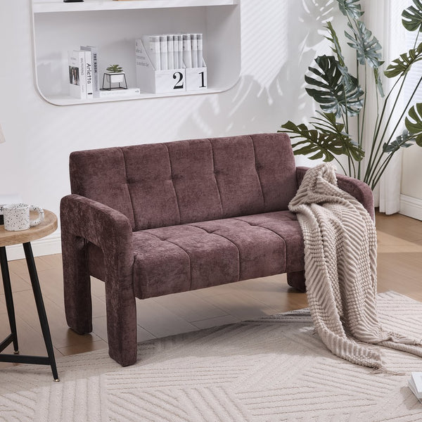English Elm Nordic Ergonomic Double Armchair Upholstered Chenille Two-Seater Sofa 550lb Capacity Compact Lounge Chair WINE RED W395P380533