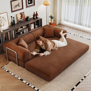 English Elm 78.8" Compression Sofa Convertible Floor Bed with Corduroy Fabric, No-Assembly Modular Futon, Supportive Backrest and Armrests Brown W2824P373434