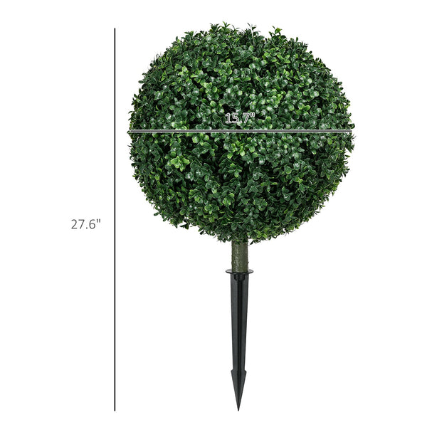 English Elm HOMCOM Artificial Boxwood Topiary Trees Set of 2, UV-Protected 27.6" Faux Ball Plants with Stakes for Indoor Outdoor Décor and Low-Maintenance Beauty W2225P229686