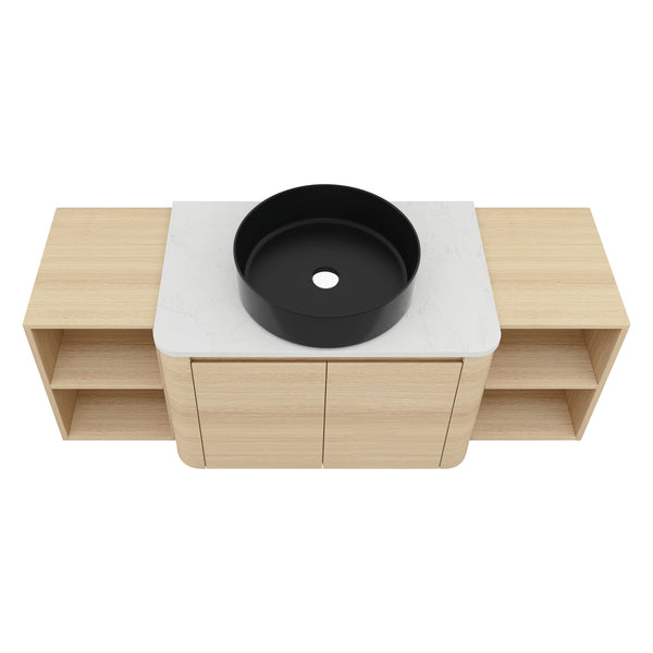 English Elm 54'' Wall-Mounted Bathroom Vanity With Elegant Ceramic Sink, Soft-Close Doors, Modern Shelving & More! W999S00476