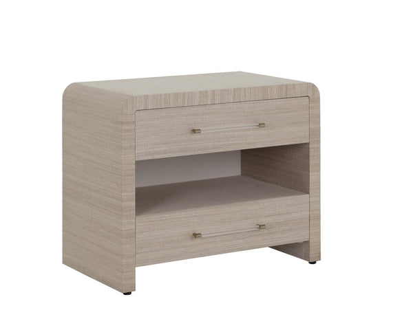 Sunpan ATHERTON Nightstand - Sand Raffia & Solid Wood, Soft-Closing Drawers, Modern Design & Safety Features 112286