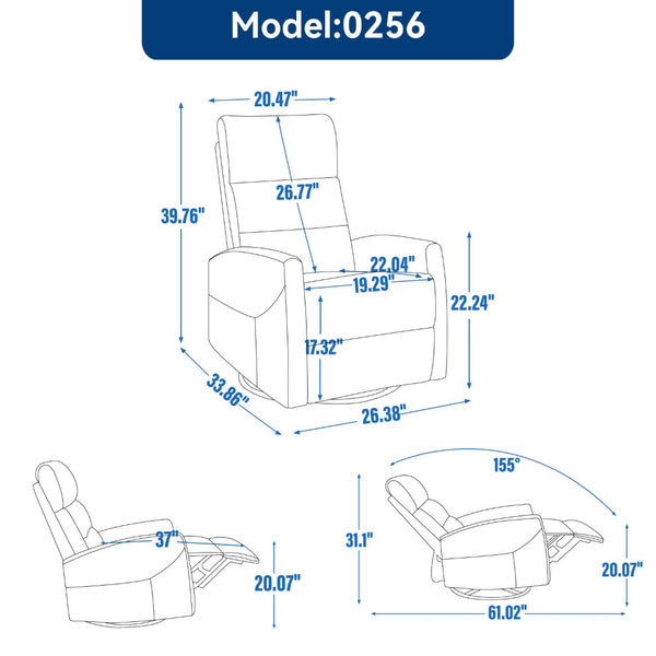 English Elm Manual Rocker Recliner with 360 Swivel Fabric Upholstery for Living Room Comfort W3224P289294