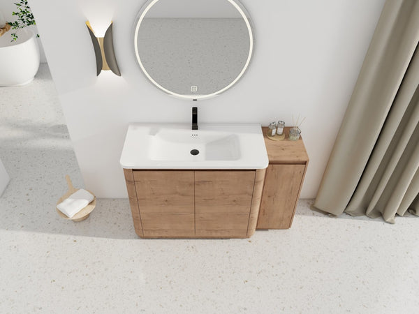 English Elm 52'' Freestanding Bathroom Vanity Oak Finish Ceramic Sink Soft Close Storage Cabinet W999S00513