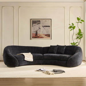 English Elm 125.98" Curved Sofa with Oversized Love Heart Backrest, Beige Fleece, Deep 25.19" Seat, 2 Pillows, Luxe Comfort W3208S00014