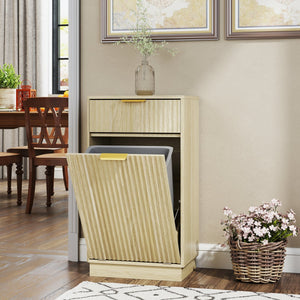 English Elm 10-Gallon Woodgrain Tilt-Out Trash Cabinet with Wave-Texture Drawer, Industrial Metal Accents, Space-Saving Organizer for Kitchen Bath Living Room Oak W2557P319050