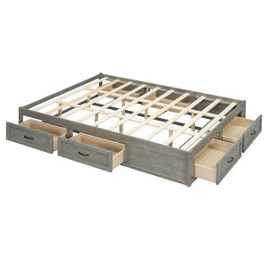 English Elm Queen Platform Bed with Six Storage Drawers Low Profile Frame for Modern Bedrooms Antique Gray N708P263022E-1