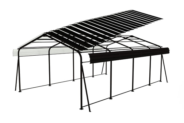 English Elm Metal Carport 12x20 Galvanized Steel Canopy Heavy Duty Outdoor Garage Shelter Kit W1598S00018
