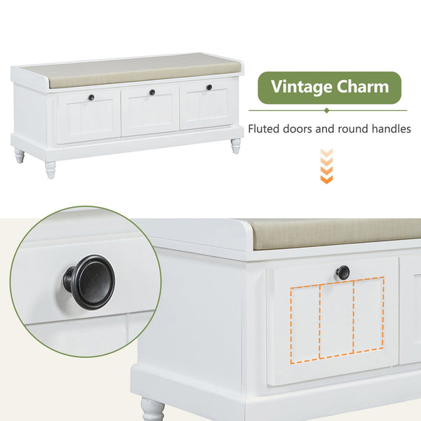 English Elm TREXM Farmhouse Entryway Bench with Cushioned Seat, Hidden Storage & Three Drawers for Organization White N715P293344K