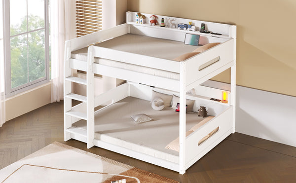 English Elm Queen Over Pine Bunk Bed with Built-in Shelves and Usb Charging Ports White N7090002238K
