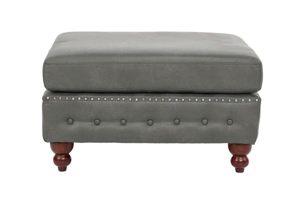 English Elm 1pc Cocktail Ottoman Breathable Leatherette Tufted Accent Bench with Handcrafted Gourd Wooden Legs, Stylish Living Room Statement piece Light Slate Grey 32 L x 15 W x 36 H B011P234290