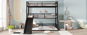 English Elm Twin Bunk Bed With Slide - Metal Triple Bunk For Kids, Heavy-Duty, Noise-Reduced, Safety Guardrails W1580S00173-GIGA
