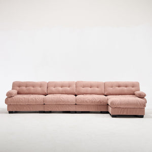 English Elm Modular Cloud Sofa Deep Seat Flannelette Sectional with Round Armrests for Living Room Pink W2120S00048