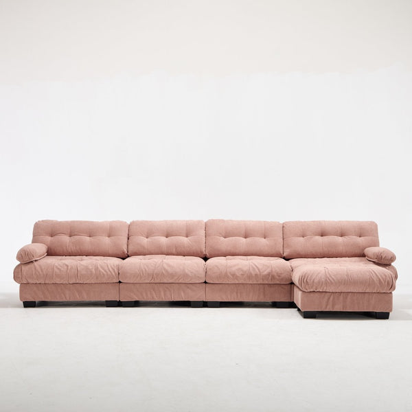 English Elm Modular Cloud Sofa Deep Seat Flannelette Sectional with Round Armrests for Living Room Pink W2120S00048