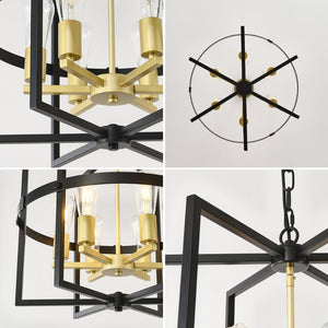 English Elm 6-light Tiered Lantern Chandelier Metal Industrial Farmhouse Pendant for Foyer Dining W5008P464267