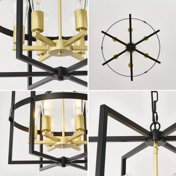 English Elm 6-light Tiered Lantern Chandelier Metal Industrial Farmhouse Pendant for Foyer Dining W5008P464267
