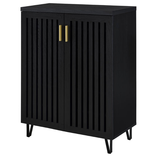 English Elm Clackamas Engineered Wood Shoe Cabinet with Hairpin Legs and Matte Gold Hardware Black B062P440404