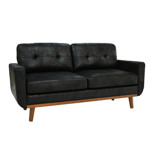 English Elm 65-inch Two Seat Sofa Breathable Foil Fabric Diamond Quilted Back Solid Wood Legs Black W5568P478823