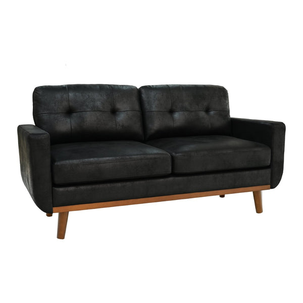English Elm 65-inch Two Seat Sofa Breathable Foil Fabric Diamond Quilted Back Solid Wood Legs Black W5568P478823