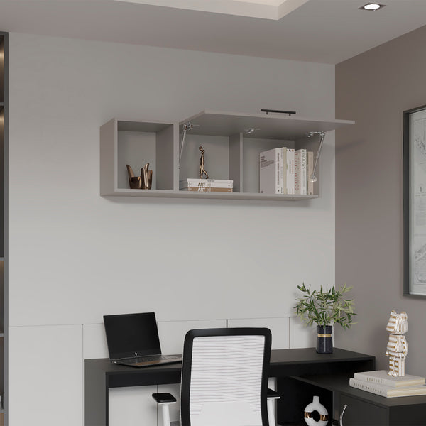 English Elm Wall Smokey Gray Shelf with Door and 3 Shelves for Bar or Living Space — Compact, Durable, Stylish Grey 37.8 L x 19.69 W x 5.91 H B097P250878