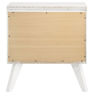 English Elm 1pc White Wood Nightstand Bronze Knobs Wave Textured Drawers Angled Legs Bedroom B2741P470090