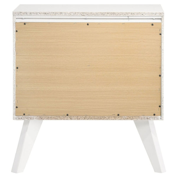 English Elm 1pc White Wood Nightstand Bronze Knobs Wave Textured Drawers Angled Legs Bedroom B2741P470090