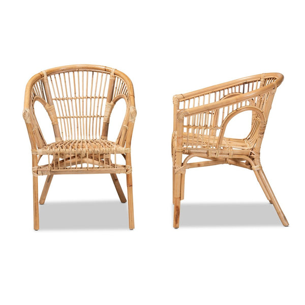 English Elm Modern Woven Rattan Armchair Set of Two Bohemian Dining Chairs with Openwork Frame B2750P470051