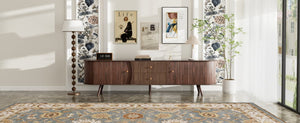 English Elm 70 Inch Mid Century Media Console with Tambour Doors Fluted Drawers and Wood Legs N710P419840P