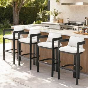 English Elm Pula Outdoor Aluminum Counter Stools with Cushions Powder Coated Patio Set of 4 N775P361567G-S4