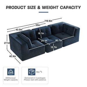 English Elm Modern Corduroy Sectional Sofa Tufted Modular Deep Seat Living Room Couch Blue W714S01801