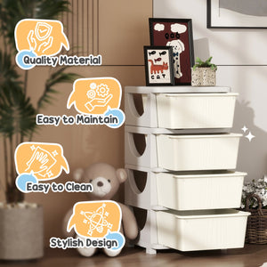 English Elm Qaba 4 Tier Kids Storage Unit with Removable 16L Drawers, Compact Toy Organizer for Toddlers Cream White W2225P229208