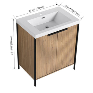 English Elm 30" Modern Freestanding Bathroom Vanity with Resin Sink, Soft-Close Doors, Adjustable Shelf, Durable Plywood Finish Light Coffee W999S00295