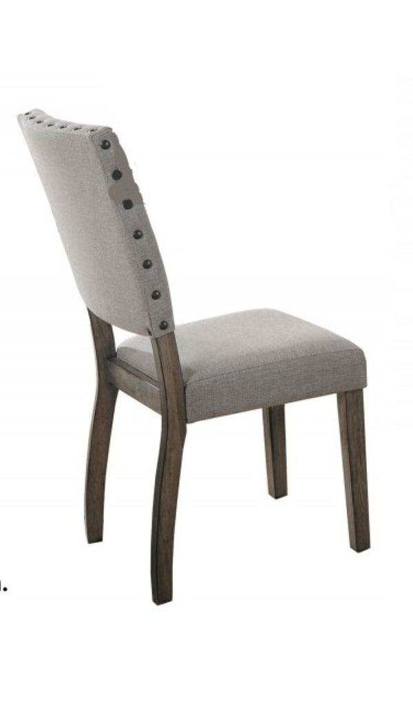 English Elm Antique Gray Fabric Dining Chair Set with Nailhead Trim and Tall Lumbar Back B011P423337