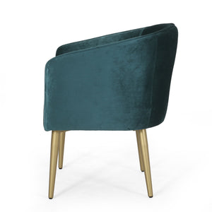 English Elm Christopher Knight Home® - DINING Arm Chair with Velvet Button Tufting, Modern Glam Tub Seat and Gold-Accent Iron Legs Teal 70727.00T