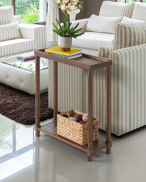 English Elm Narrow End Tables Set of 2 with Open Lower Shelf Slim Wood Living Room Accent Chestnut B2751P436463
