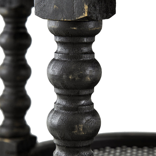 English Elm D23.5 Hilton Head Round Three-Tier Side Table with Rattan Shelves, Turned Legs, Black Finish W2078P231566