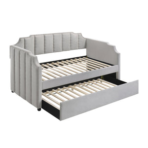 English Elm Dove Velvet Tufted Daybed with Trundle — Dove Gray Arched Back, Chrome Nailhead Trim, Black Legs (Twin) B062S00473