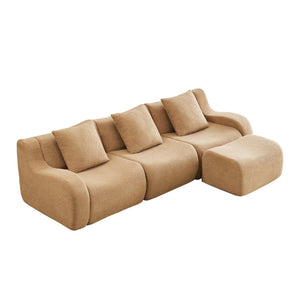 English Elm Boneless 3-Seat Sofa In Camel, Premium Teddy Fabric, No Assembly, Ergonomic Design, Anti-Slip Base W714S01432