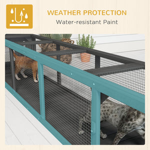 English Elm PawHut Extendable Outdoor Cat Tunnel 79" Wooden Catio Run with Weatherproof Mesh, Multi-Entry Grey+Black W2225P200585