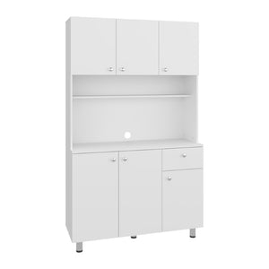 English Elm White Tall Kitchen Pantry Cabinet with Microwave Shelf Open and Enclosed Storage B062S01857