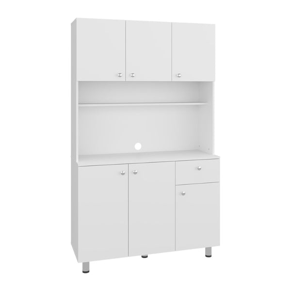 English Elm White Tall Kitchen Pantry Cabinet with Microwave Shelf Open and Enclosed Storage B062S01857