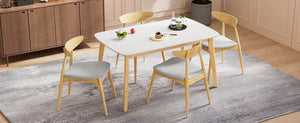 English Elm 5-piece Mid-century Rubberwood Dining Set with Upholstered Chairs for Kitchen or Room Beige+Natural,White Oak N759S003002B