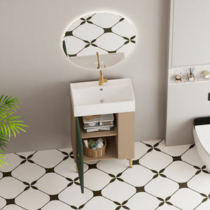 English Elm 21.6" Compact Bathroom Vanity with Ceramic Sink Soft Close Cabinet Open Side Shelf W1920S00190