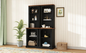 English Elm On-trend Two Piece Walnut Veneer Freestanding Bookcase Set with Curved Sculptural Black N721P394507B