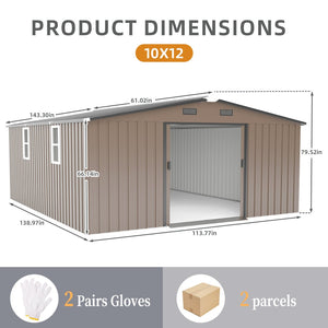 English Elm Campcraft 10x12 Ft Steel Outdoor Storage Shed with Daylight Windows and Weather Resistant Build Brown W1598S00030